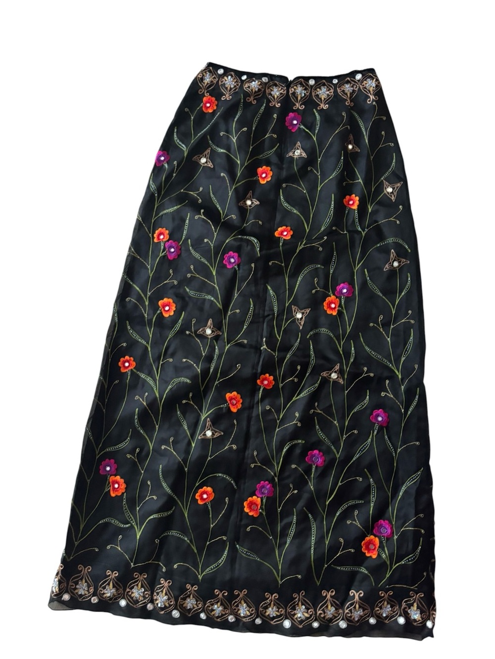 🌸 Vintage Chetta B 100% Silk Embroidered Maxi Skirt 🌸 - Picture 2 of 8
